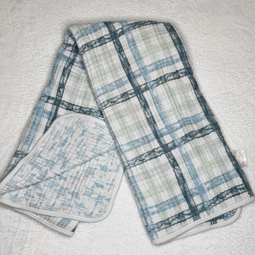 Aden + Anais Dream Blanket Blue Green Retro Plaid Reversible Muslin Baby 40x42